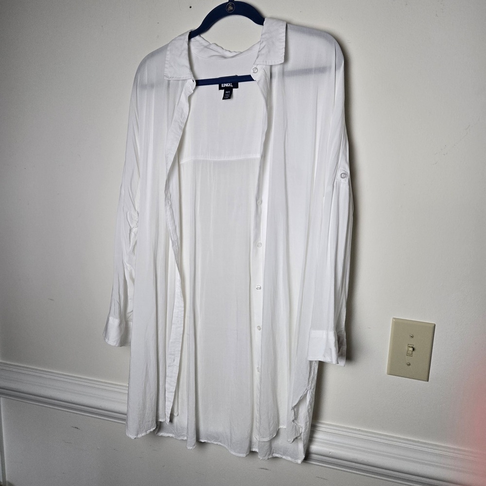 Lands' End Button Down Tunic bundle Womens M/L Purple White Long Sleeve - Picture 3 of 9
